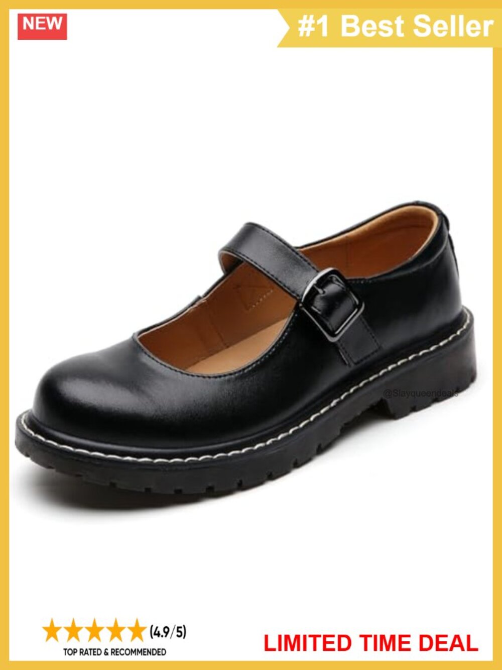 Mary Jane Oxford Flats Water Resistant Round Toe Ankle Strap Casual Work Shoes